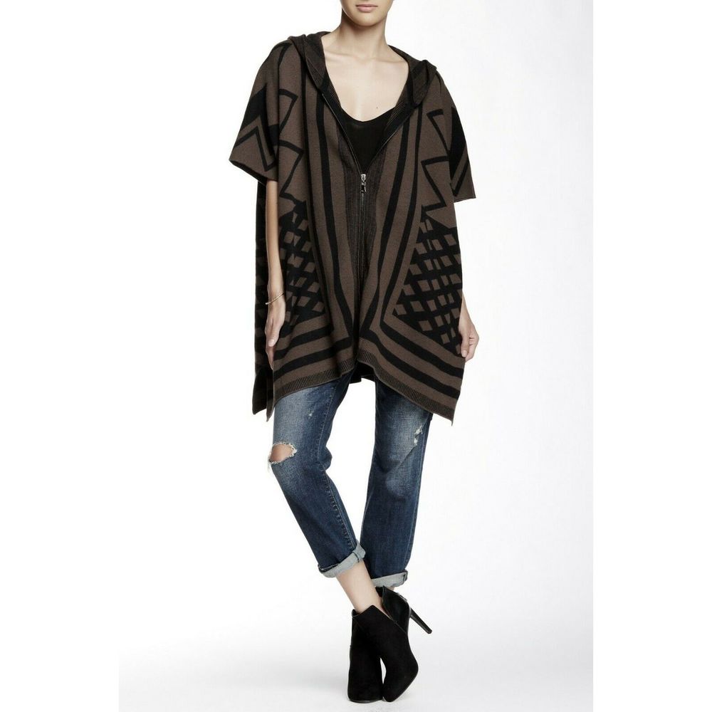 Walter Baker Reza Poncho Hooded Sweater Zip Tunic
